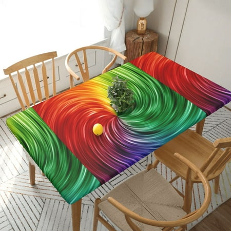 

Home Deluxe Tablecloth Rainbow Waterproof Elastic Rim Edged Table Cover- For Christmas Parties And Picnics 5ft