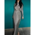 thumbnail image 2 of Diconna Women's Spring Autumn Long Dress Solid Color Long Sleeve Half High Neck Ruched Tie Up Dress, 2 of 6