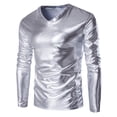 thumbnail image 2 of QHRMKOG Men Shirt Solid Color Patent Leather Metallic Tunic Tops Slim Fit Shiny Wet Look Long Sleeve Crew Neck Shirts Trendy Hip Hop Nightclub Party Tops Silver 2XL, 2 of 4