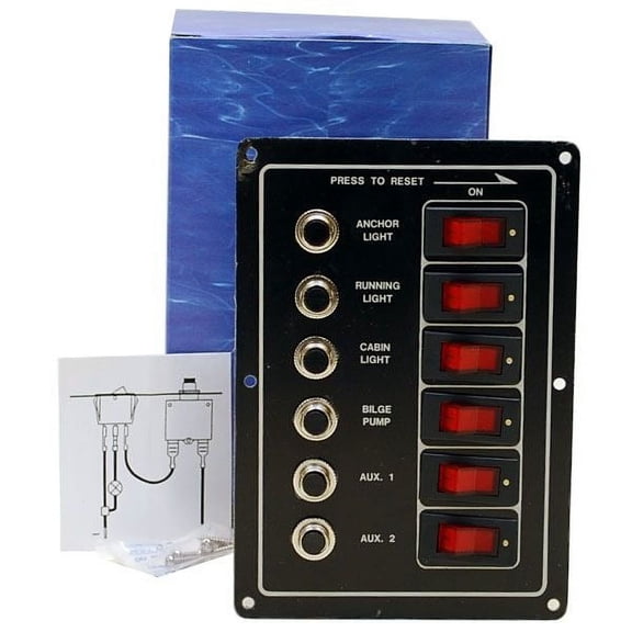 Whitecap Boat Switch Panel SS3309 | w/ Breakers Lights Bilge Aux Black