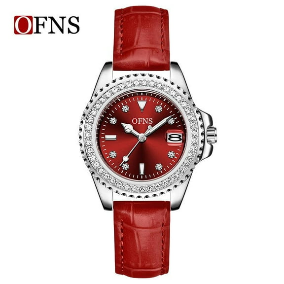 Explojoy Women's Waterproof Quartz Watch – Elegant Bling Dial with Leather Strap & Date Display