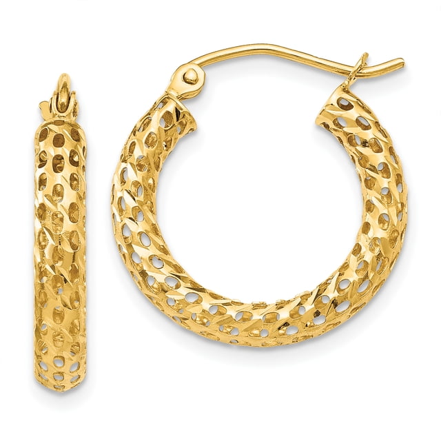 14k Yellow Gold Mesh Hoop Earrings Round