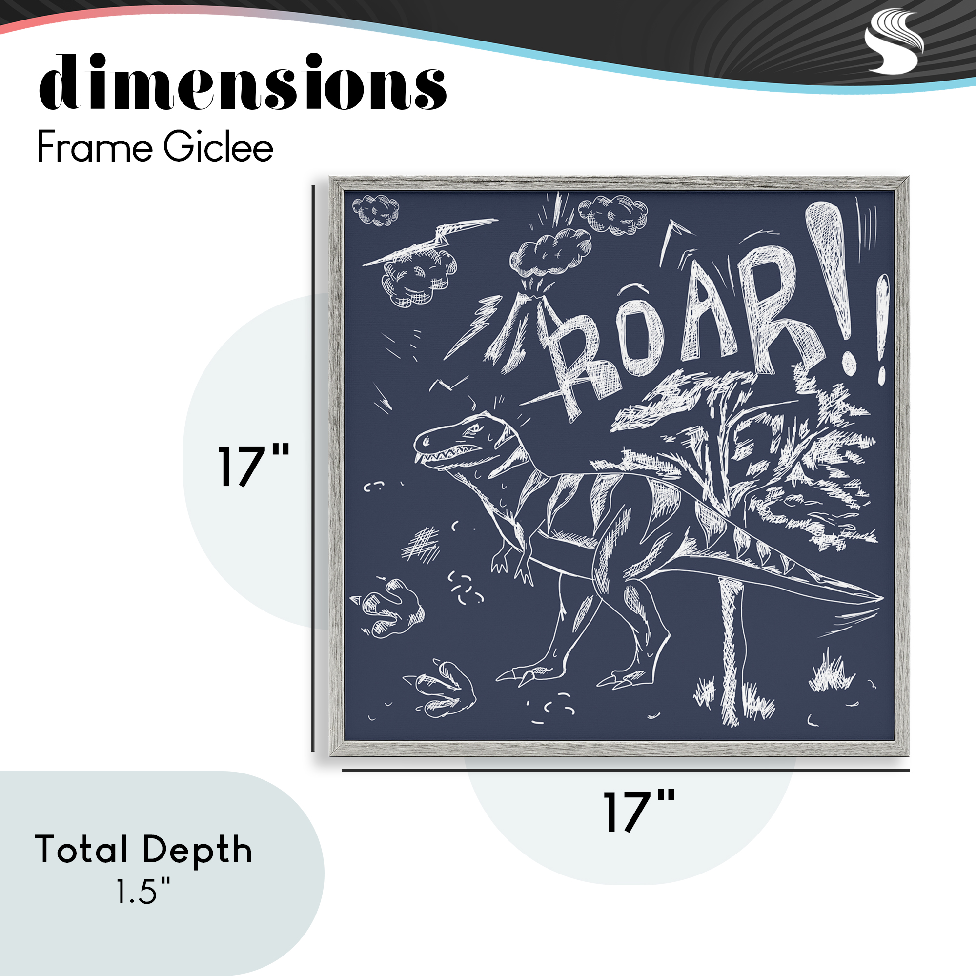 Sketchy Roar Dinosaur Gray Framed Giclee Art, design by HUE and MI and Sangita