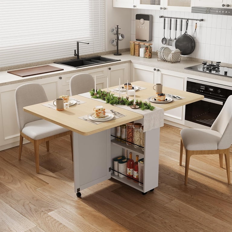 Dining Room Folding Dining Table With Drawers Modern Burlywood Folding Dining Table Sideboard With Glass Doors S –  WEHOMZ