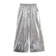 thumbnail image 4 of IVEYRTF Boys Girls Solid Glitter Pants Elastic Waist with Pockets Stretch Performance Dance Trousers for Kids Comfortable Fit Bottoms(Silver,9-10 Years), 4 of 5