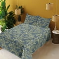 thumbnail image 2 of Ambesonne Tropical Fitted & Flat Sheet with Shams 4 Pcs Set, Mimosa Flowers Pattern Art, Queen, Pale Olive Green Blue, 2 of 5