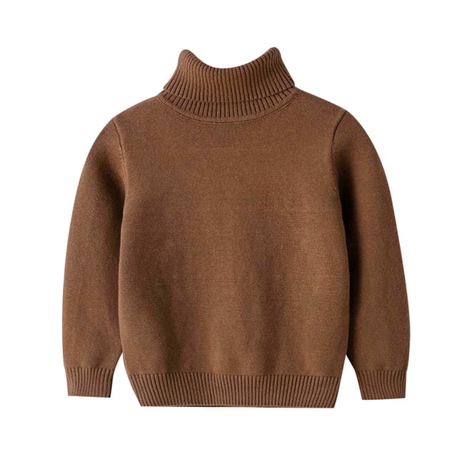 FAOWME Chandail Bébé Col Rond Tricoté Automne Hiver Chandail Col Roulé Vêtements Marron 3-4 Ans