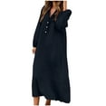 thumbnail image 2 of qolati Women's Cotton Linen Dress 2023 Plus Size Button Down V Neck Lantern Sleeve Long Maxi Dress Casual Solid Color Flowy Beach Sundresses, 2 of 6