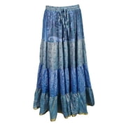 Mogul Womens Long Tiered Skirt Vintage Sari Full Flare Bellydance Boho Chic Gypsy Maxi Skirts