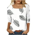 thumbnail image 4 of CYMMPU Flower Printed 3/4 Sleeve Blouses for Women Dressy Casual Summer Fashion Shirts Spring Tunic Tops Loose Fit Square Neck Tops to Wear with Leggings T-Shirts White XXXL, 4 of 7