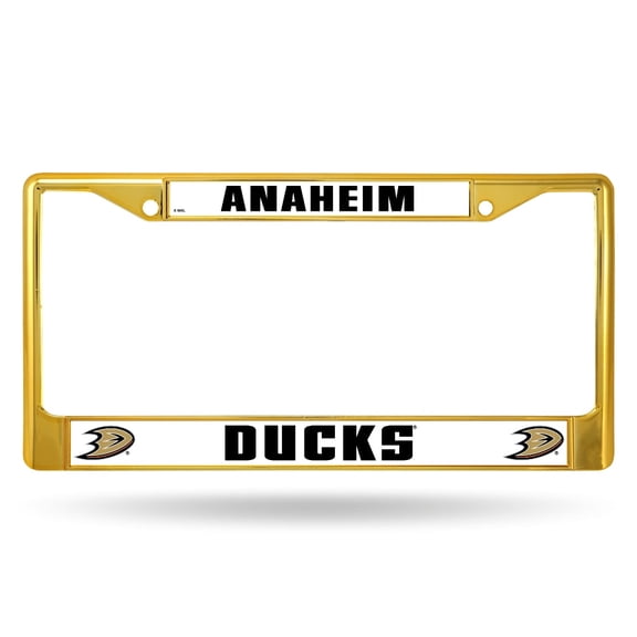 Anaheim Hockey Ducks Chrome Metal (Gold Painted) License Plate Frame