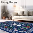 thumbnail image 2 of ODIKA 5x7 Machine Washable Non-Slip Area Rug, Festive Woodland Stag Applique Design High Traffic Rug with Pad, Blue, 646156, 2 of 8