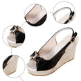 thumbnail image 5 of Rokment Bridal Glitter Rhinestones Bow Platform Wedge Dressy Sandals for Women Elegant Casual Leather Peep Toe Bowknot Espadrilles Chunky High Heel Wedding Slingback Dress Summer Shoes Black Size 6, 5 of 7