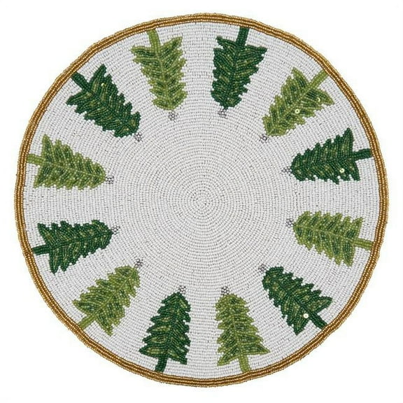 SARO  Beaded Placemats with Christmas Tree Design - Set of 4