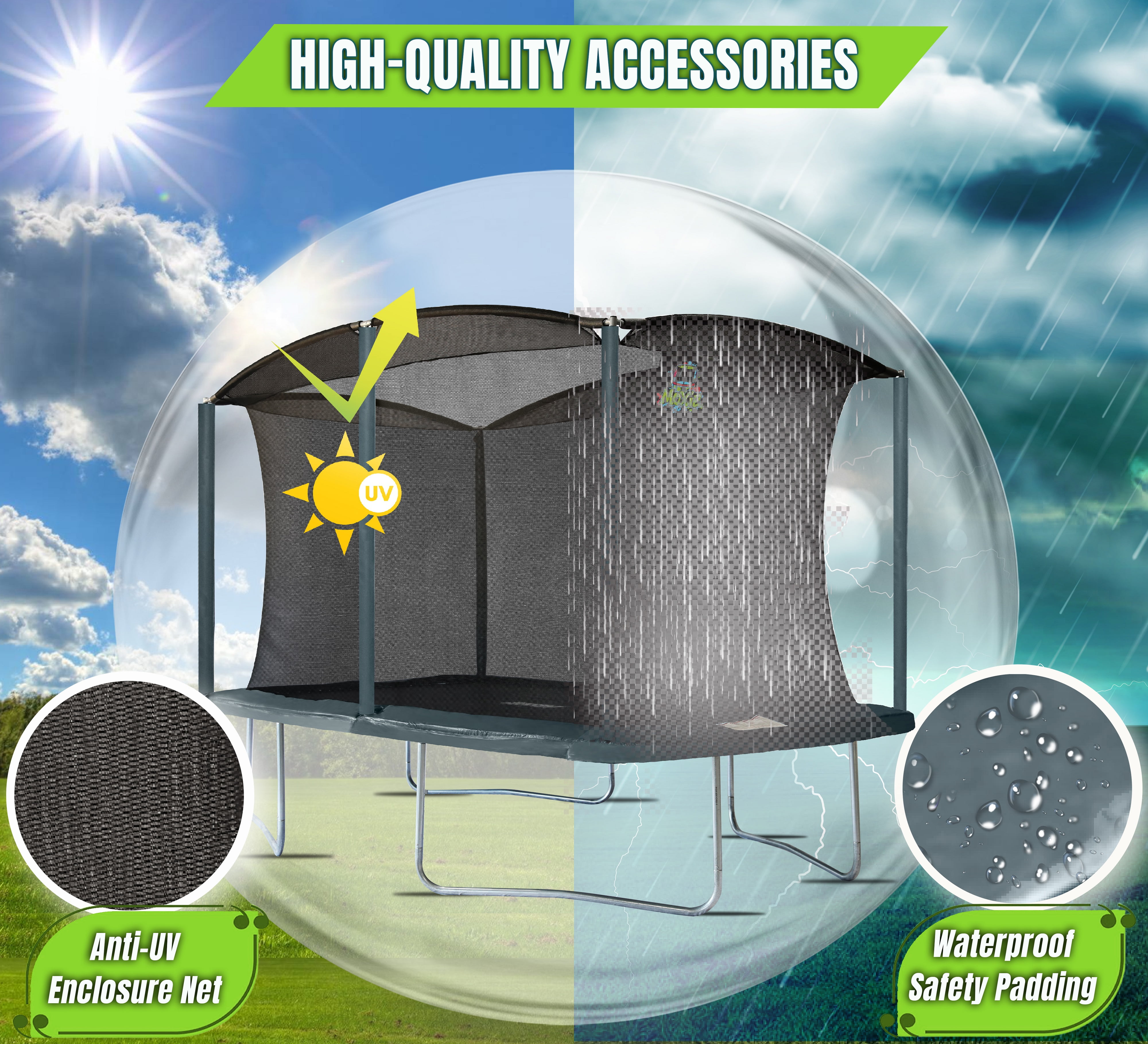 Machrus Moxie 8 x 12 FT Rectangular Outdoor Trampoline Set with Premium Safety Enclosure – Gymnastics Rectangular Trampoline for Kids and Adults- Ocean Green