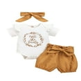 thumbnail image 1 of Twins Baby Girl Outfits Set Short Sleeve Ruffled Romper+Shorts+Headband, 1 of 5