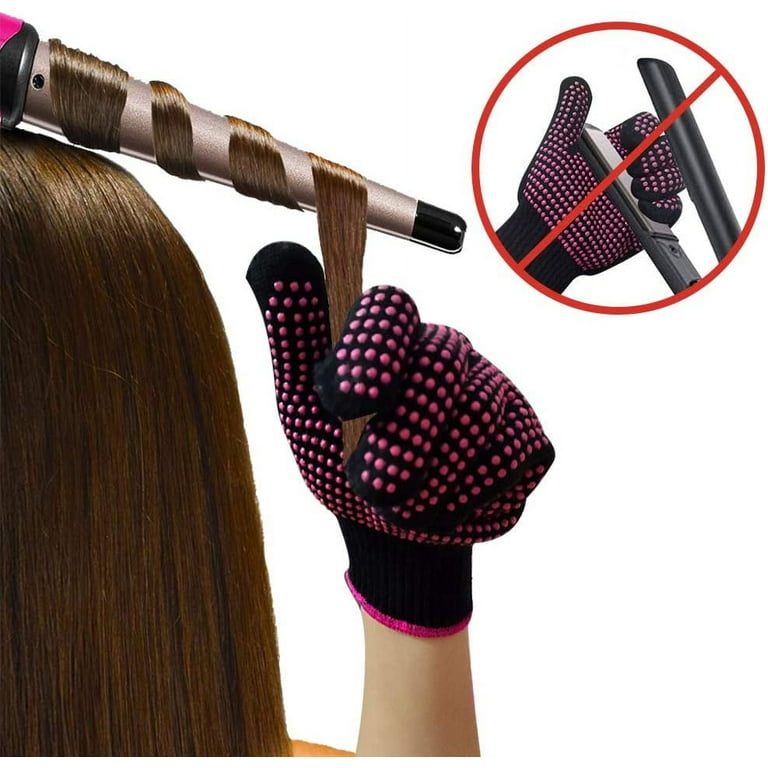 Heat Gloves for Hair Styling, IKOCO 2Pcs Curling Iron Gloves Heat Proof  Glove Mitts for Hair Styling Flat Iron and Curling Wand Hot-Air Brushes  Medium