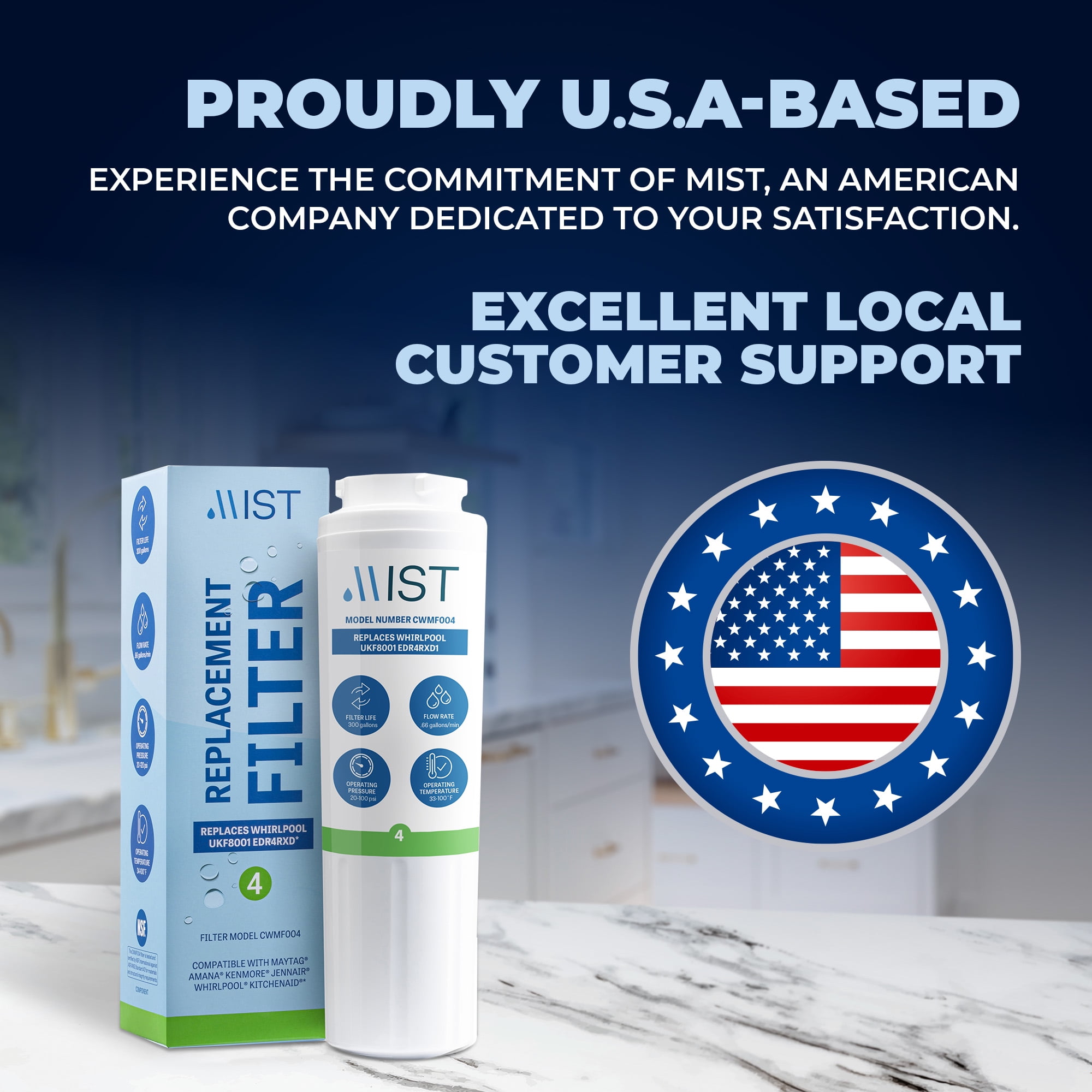 Mist UKF8001 Refrigerator Water Filter Replacement for Maytag, Whirlpool Filter 4 Everydrop EDR4RXD1, 4396395, Kenmore 46-9005, RWF0900A Refrigerator Water Filter, 3-Pack
