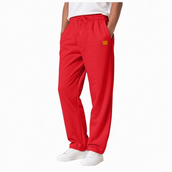 TOWED22 Mens Sweatpants Baggy Straight Wide Leg Open Bottom Casual Pants Elastic Waist Workout Athletic Joggers Pockets Sweat Pants(Red,L)