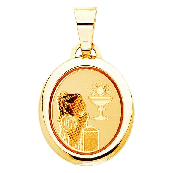 14k Yellow Gold First Communion Picture Medal Pendant Necklace Pendant for Women - 1.0 Grams