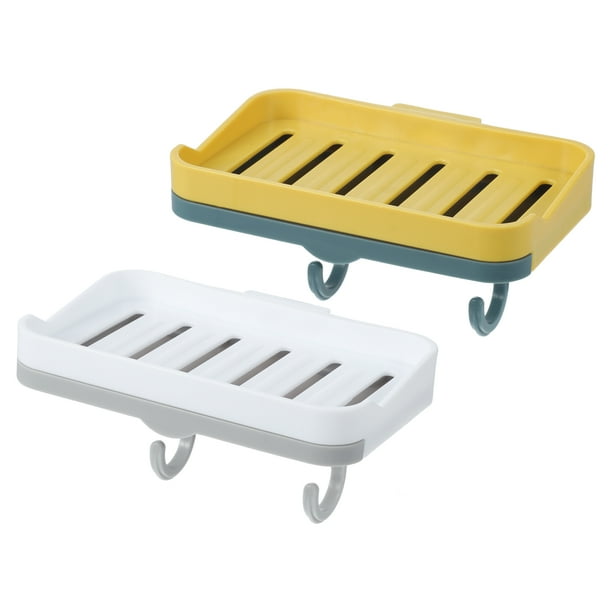 Jabonera de 2 uds, jabonera montada en la pared, jabonera para baño, cocina, blanco y amarillo