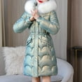 thumbnail image 2 of Womens Heavyweight Puffer Jacket Winter Coats For Women Warm Quilted Hooded Padded Coat With Faux Fur Collar, 2 of 7