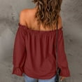 thumbnail image 2 of Women's Off-Shoulder Long Sleeve Tops Trendy Frill Ruffle, Loose Fit, Solid Color, Casual & Sexy, for Fall, Versatile Styling, 2 of 5