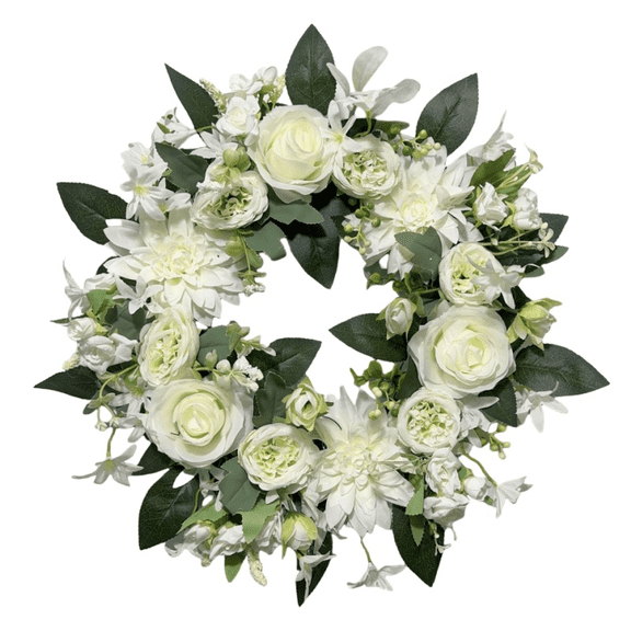 Peony Wreath 20'' Spring Wreaths for Front Door, Artificial Large Floral Wreath for Front Door Wall Decor, Valentine’s Day Home Wedding Housewarming Gift EZsenses (White)