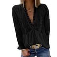 thumbnail image 2 of V Neck Women Top Lace Loose Polyester Soft Breathable Machine Washable Clothing LC2518021 Black XL, 2 of 5