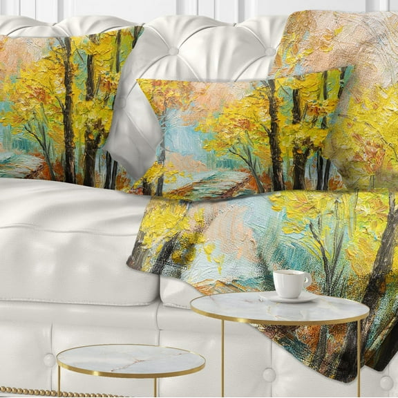 Designart Yellow Falling Forest - Landscape Printed Throw Pillow - 12x20