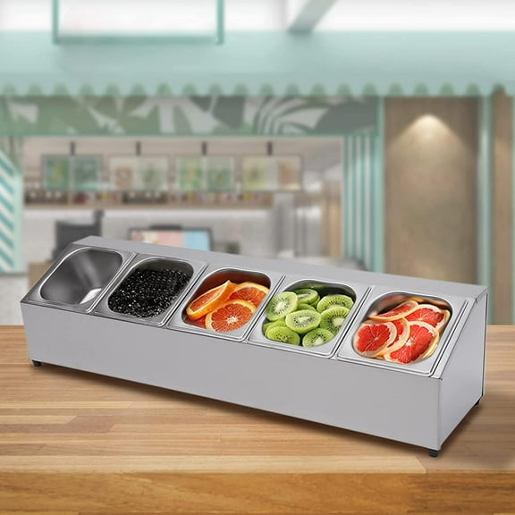 FETCOI Spice Rack 1 Row Stainless Steel Spice Shelf Organizer Stand with 5 Pans & Lids