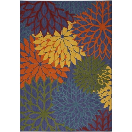 5 x 7 ft. Floral Power Loom Area Rug Blue & Orange
