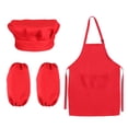 thumbnail image 1 of OULII 1Set Kids Apron Chef Hat Sleeves Red Dacron Role Play Cooking Baking Painting Decorating For Party, 1 of 5