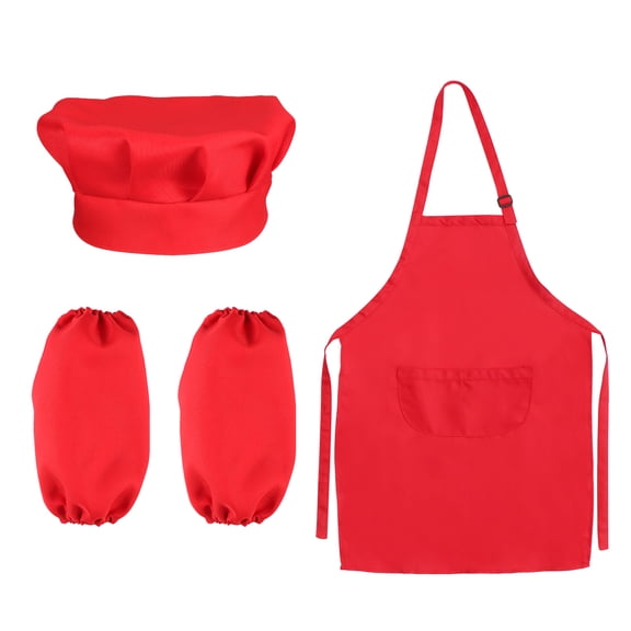 CIMAXIC Fête OUNONA Ensemble de Chef pour Enfants Complet Cadeau de Cuisine pour Enfants Coffret de Jeu avec Toque de Chef Tablier et Manche de Cuisine pour Cuisiner Pâtisser Peindre Décorer Fête (Rouge),23.62"X17.72"X0.04 Pouces