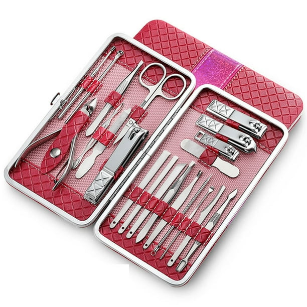 Juego de manicura, cortaúñas, kit de pedicura, 18 piezas, kit de manicura de acero inoxidable, kits de aseo profesional, herramientas para el cuidado de las uñas con lujoso estuche de viaje brillar Electrónica