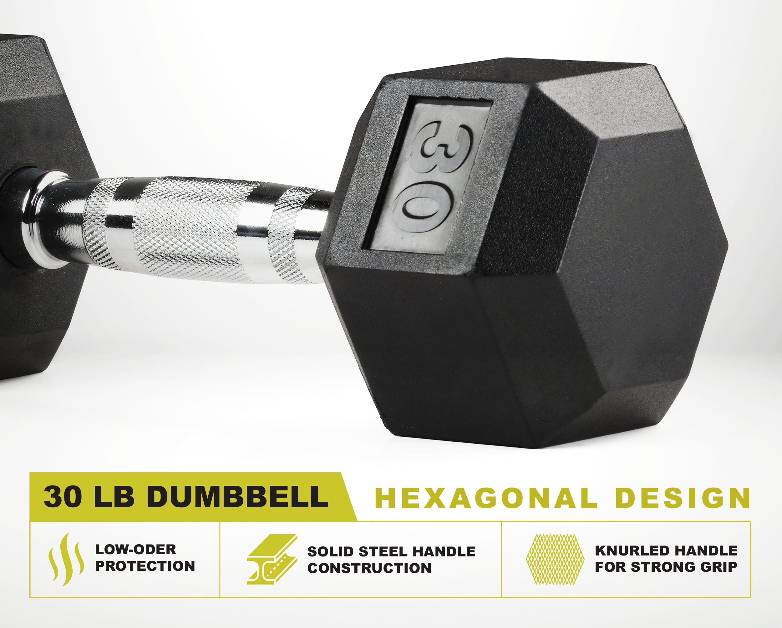 PRCTZ, 30 lb Rubber Encased Hex Dumbbell, Single