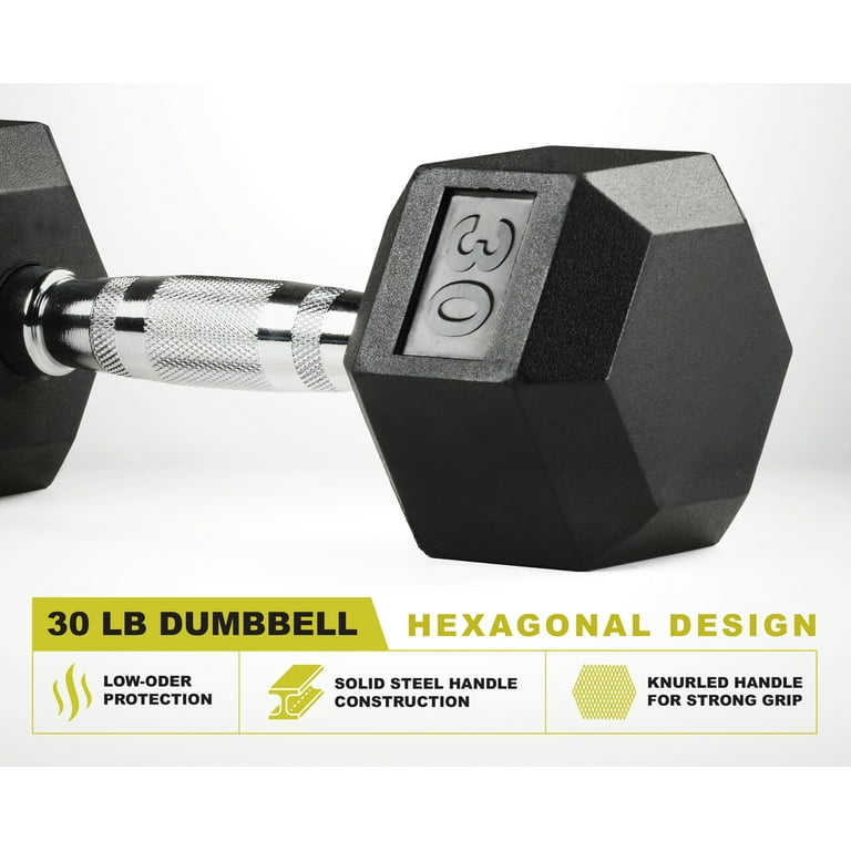 CFF Rubber Hex Dumbbell 22.5lbs Single - Anti-Roll Cast Iron Weight With Ergonomic Handle