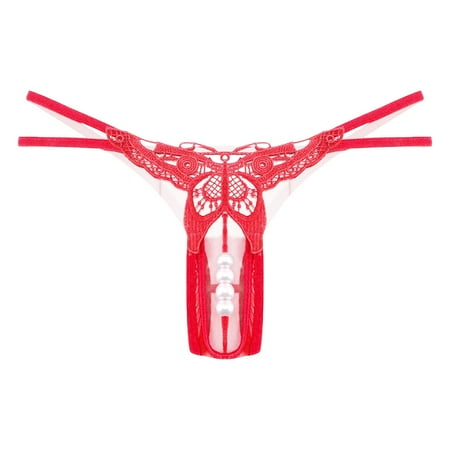 Women s Pearl T Back G String Embroidery Rose Flowers Beaded Thong Panty Underwear Sexy Micro Underpant One Size