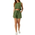 thumbnail image 3 of INSPIRE CHIC Women's Casual Round Neck Sleeveless Top and Elastic Waist Shorts Set M Army Green, 3 of 6