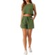 thumbnail image 2 of Conjunto Casual para Mujer, Top Sin Mangas de Cuello Redondo con Cintura Elástica y Pantalones Cortos, Verde Ejército S, 2 of 5