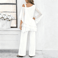 thumbnail image 2 of CIENVNSTG Mother Of The Bride Pant Suits Cold Shoulder Chiffon Ruffle Top And Wide Leg Pants Two Piece Pant Suit Wedding Guest Outfit White M, 2 of 4
