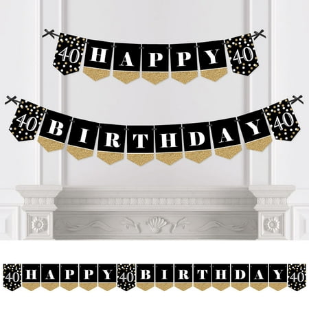 Adult 40th Birthday Gold  Birthday Party  Bunting Banner 