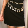 thumbnail image 5 of Alloy Waist Chain Body Chain For Women Waist Belt Coin Tassel Pendant Belly Chain Adjustable Body Harness For Jeans Dresses 2pcs, 5 of 5