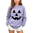 thumbnail image 2 of Risckoth Girl's Pumpkin Face Print Crew Neck Sweatshirt, Warm Long Sleeve Casual Pullover, 2 of 8