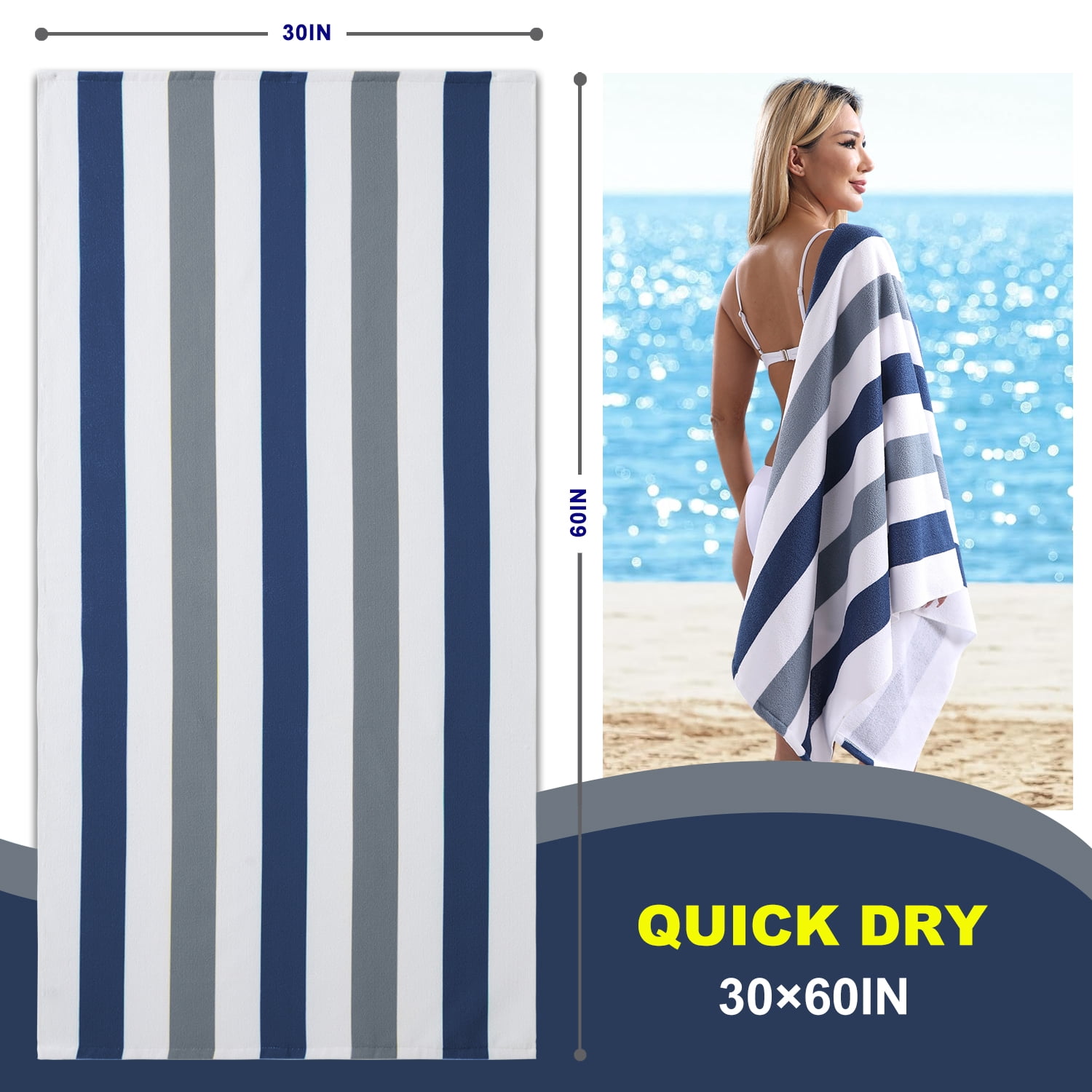 Beartech 4 Pieces Beach Towel Set,30x60 inches Striped Beach Towels Soft Camping Travel Towels, Lightweight Quick Dry Pool Towels for Beach Shower Towels Swim Towels Absorbent for Adults