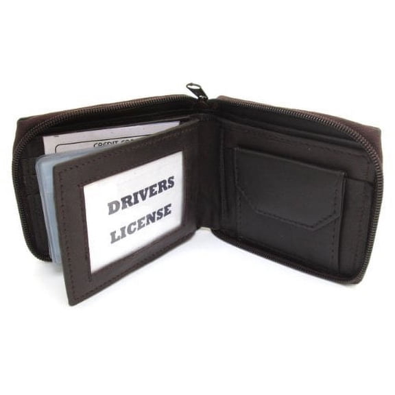 Mens Brown Leather Wallet Lamb Zippered Bifold 782B