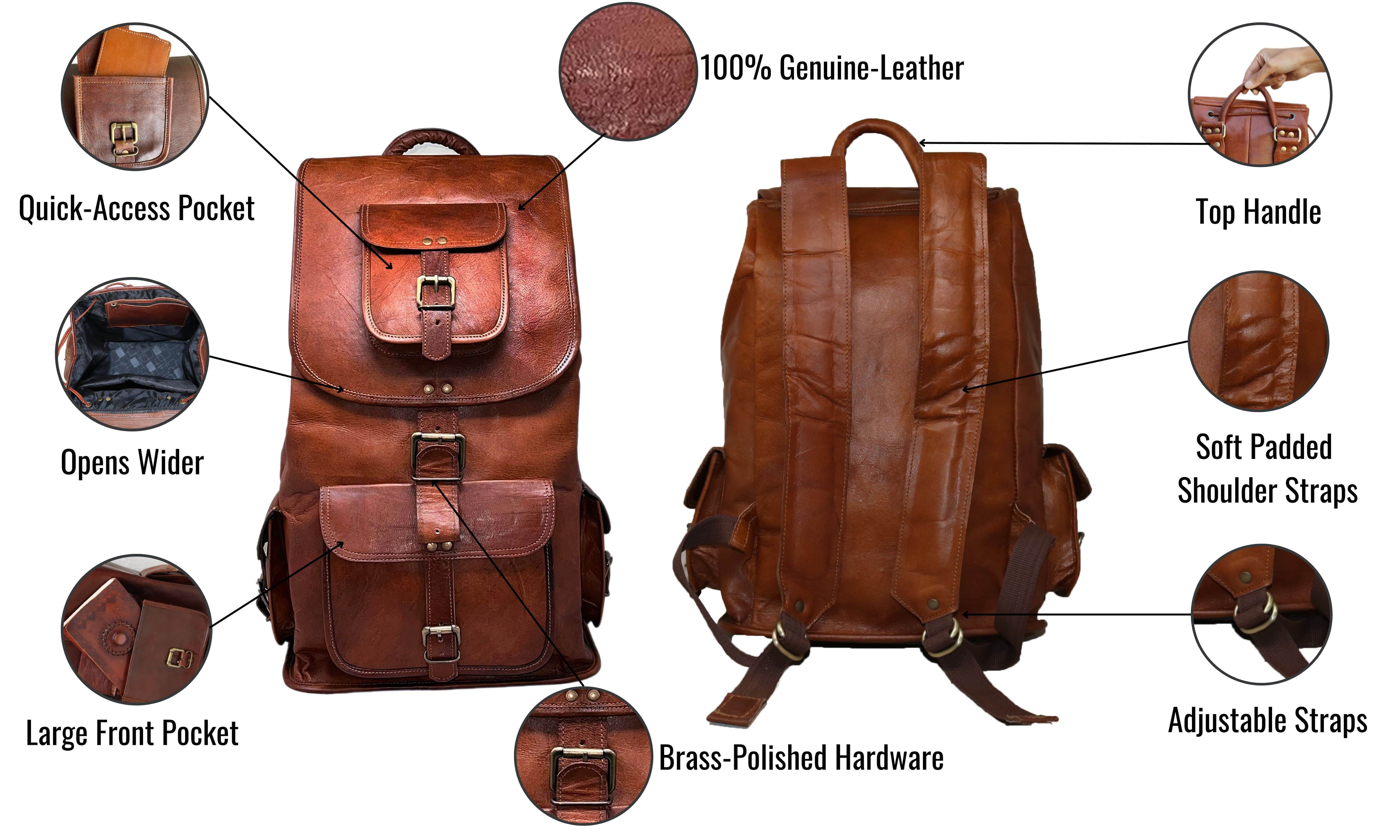 Jaald 21" Leather Backpack Rucksack Vintage Weekender Laptop Bag Travel  Knapsack College Daypack BookBag Office Christmas Gift for Men Women -  Walmart.com