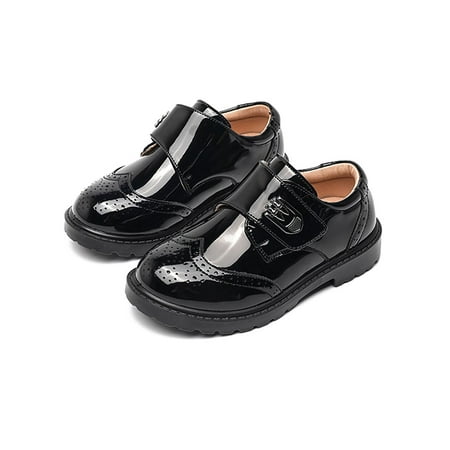 

Ritualay Kids Dress Shoes Uniform Oxfords Wedding School Shoe Casual Brogue Flats Children Boys Girls Wingtip Black PU Leather 9C