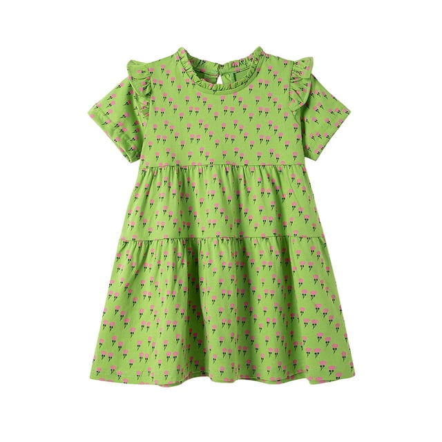 AJZIOJIRO Toddler Girls Summer Short Sleeve Dress Kids Baby Party Princess Skirt Cartoon Tutu Dance Skirt 2-7Y