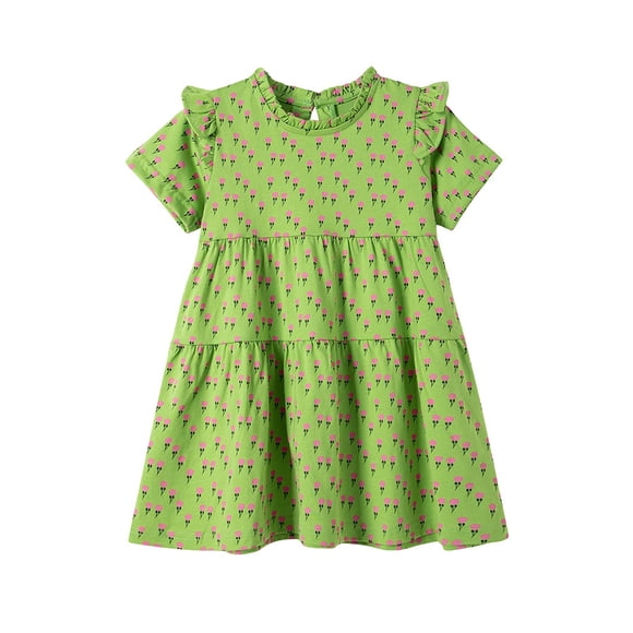 AJZIOJIRO Toddler Girls Summer Short Sleeve Dress Kids Baby Party Princess Skirt Cartoon Tutu Dance Skirt 2-7Y